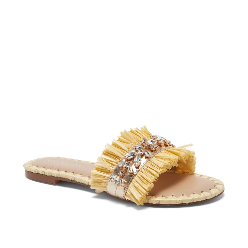 BRAND NEW SILENT D Yellow Embellished Slide Sandals